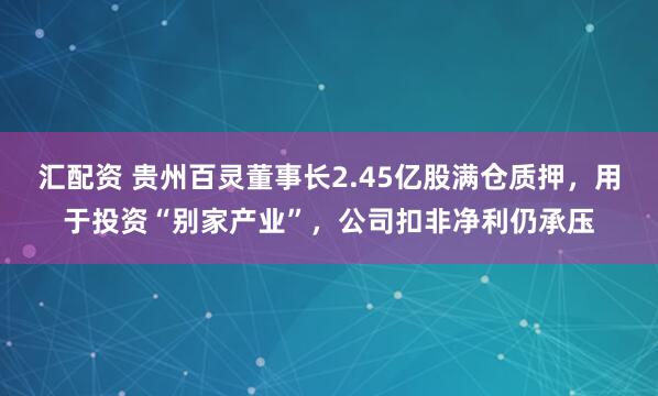汇配资 贵州百灵董事长2.45亿股满仓质押，用于投资“别家产业”，公司扣非净利仍承压